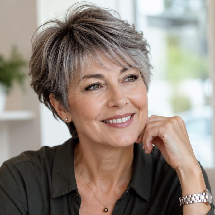 Cortes de pelo corto para mujeres de 50 años cara redonda.