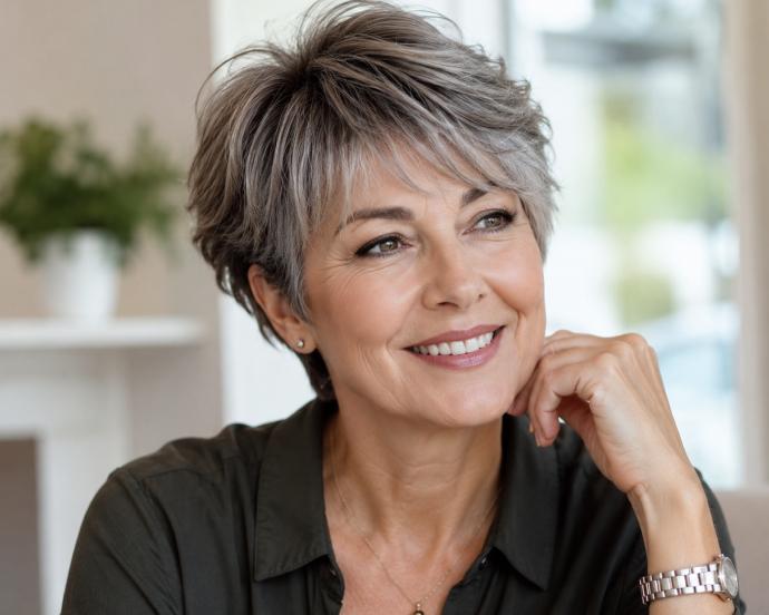 Cortes de pelo corto para mujeres de 50 años cara redonda.