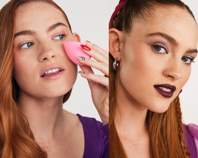 Mujer aplicandose maquillaje para piel grasa