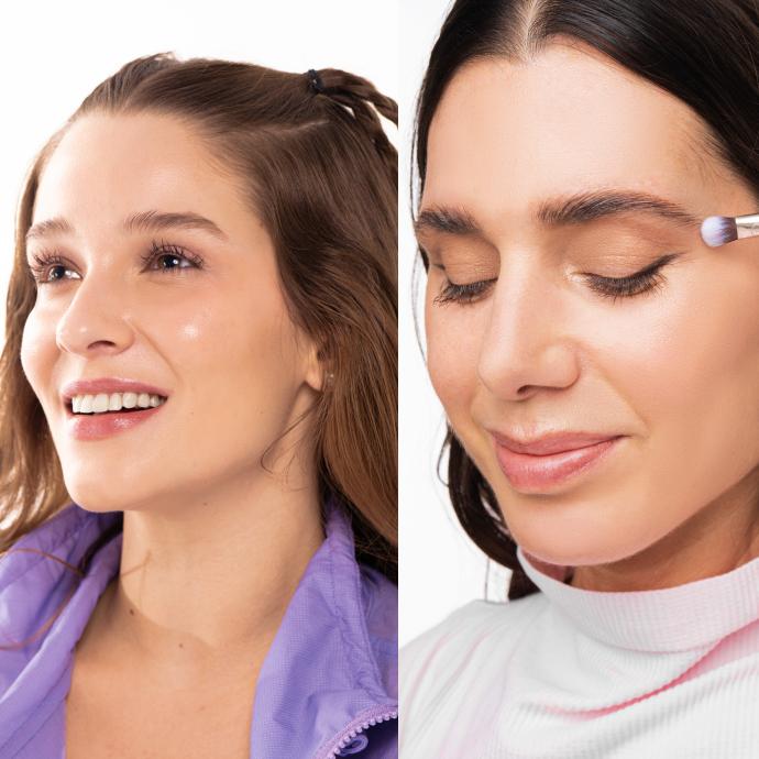 Mujer aplicandose maquillaje glowy